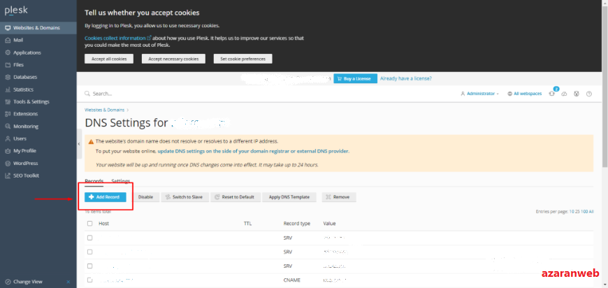 create A record in plesk