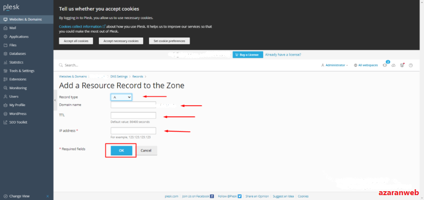 create A record in plesk